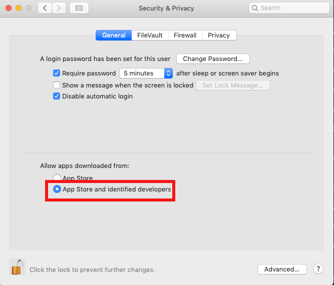 Select App Store and identified developers